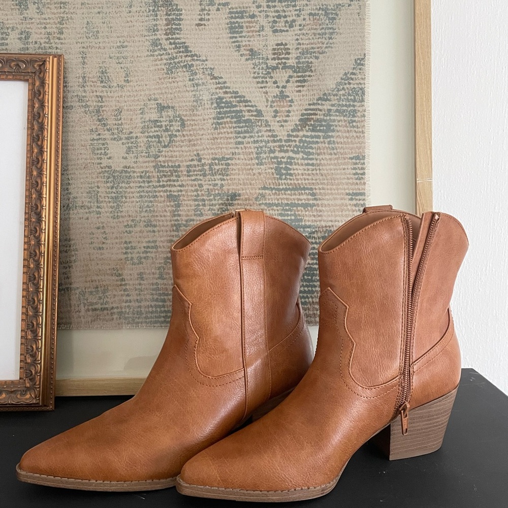 Target Tan Ankle Booties with Cuban Heel